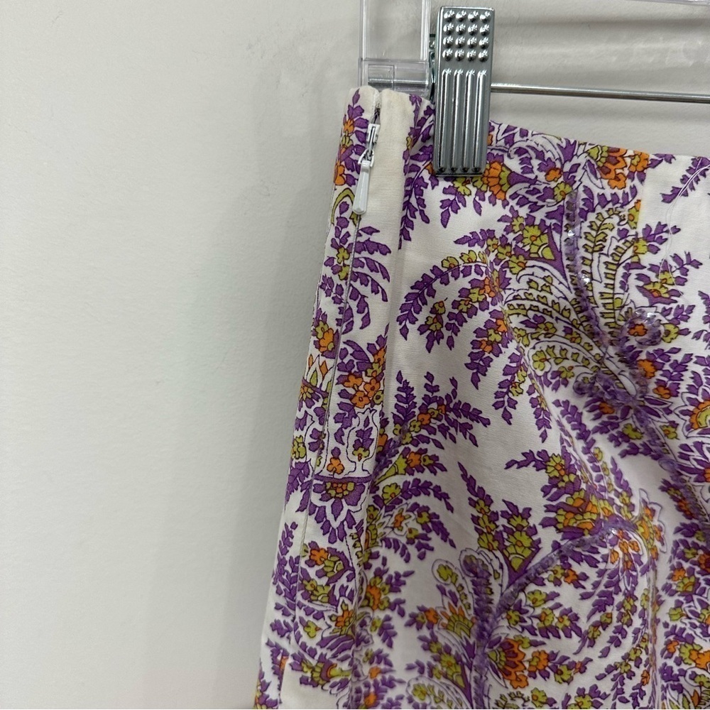 J. McLaughlin White Pants with Purple and Gold Paisley Print - Picture 4 of 5